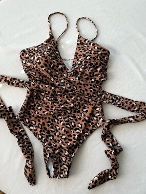 Leopard Print Wrap One-Piece Swimsuit